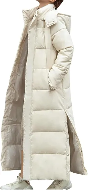 Thickened Maxi Down Jackets for Women's,Hooded Long Down Jacket Winter Parka Puffer Coat