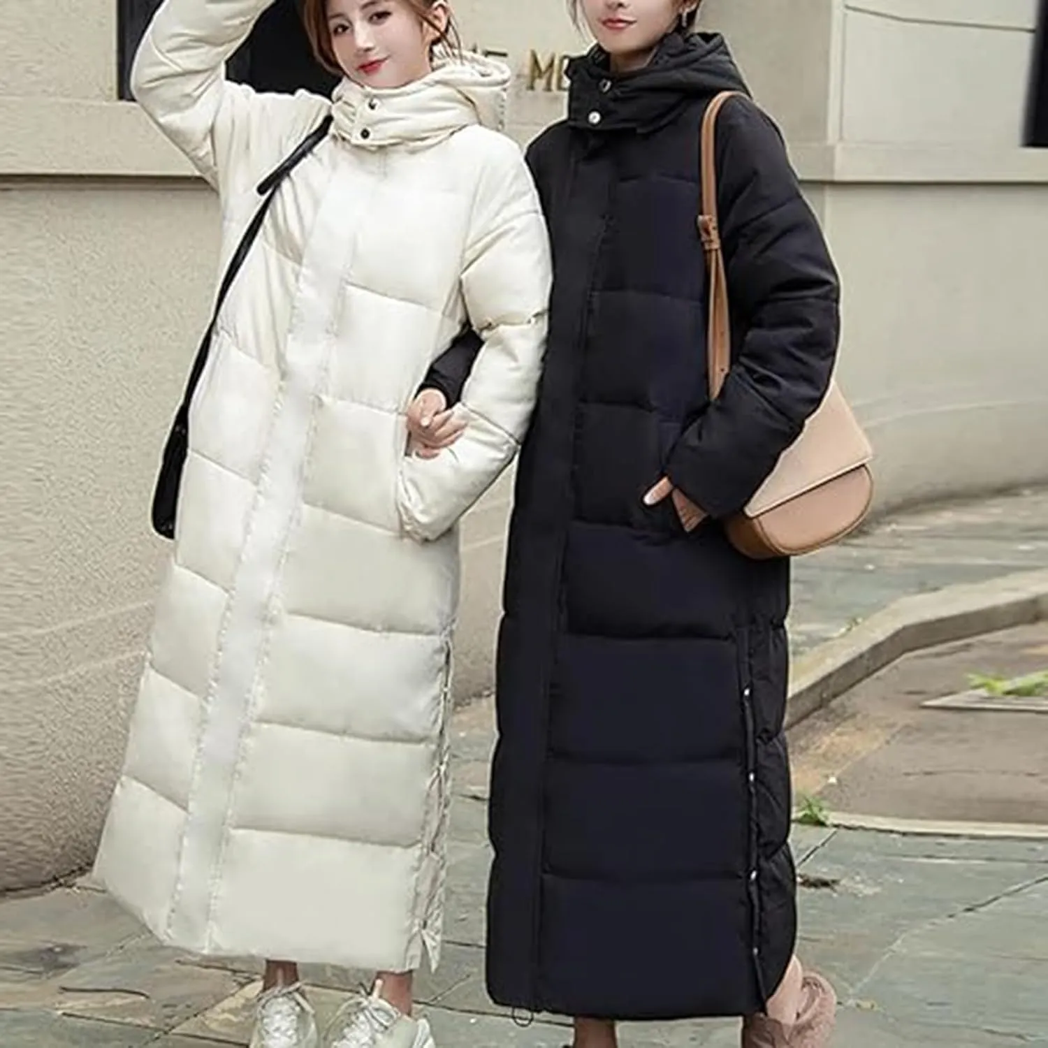 Thickened Maxi Down Jackets for Women's,Hooded Long Down Jacket Winter Parka Puffer Coat