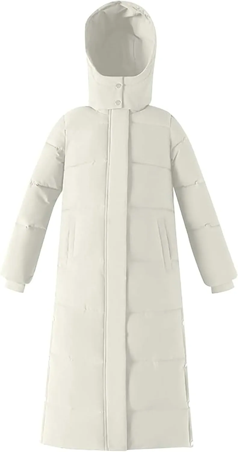 Thickened Maxi Down Jackets for Women's,Hooded Long Down Jacket Winter Parka Puffer Coat