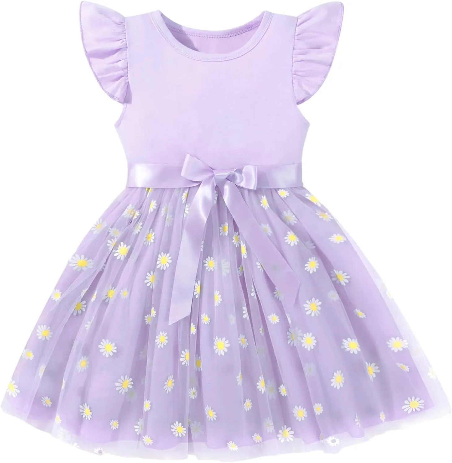 Toddler Baby Girls Tutu Tulle Dress Ruffled Sleeve Print Mesh Party Princess Dresses Summer Clothes 2-7T