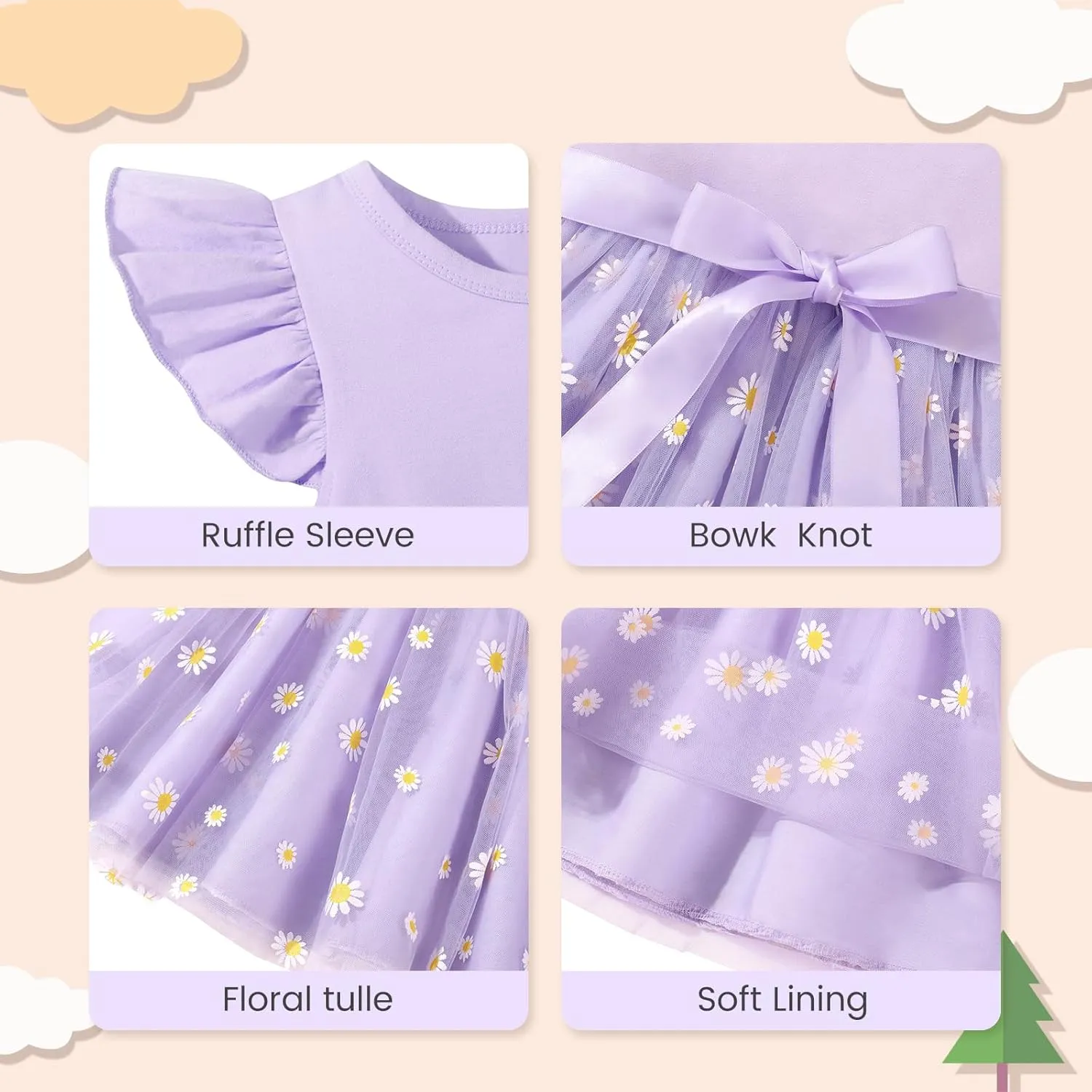 Toddler Baby Girls Tutu Tulle Dress Ruffled Sleeve Print Mesh Party Princess Dresses Summer Clothes 2-7T
