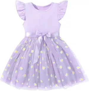 Toddler Baby Girls Tutu Tulle Dress Ruffled Sleeve Print Mesh Party Princess Dresses Summer Clothes 2-7T