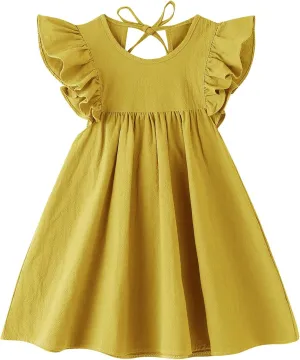 Toddler Linen Dress Baby Girls Ruffle Halter Sleeveless Casual Party Dresses