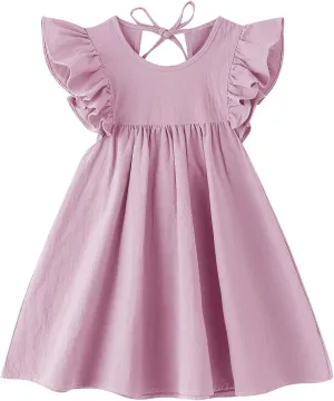 Toddler Linen Dress Baby Girls Ruffle Halter Sleeveless Casual Party Dresses