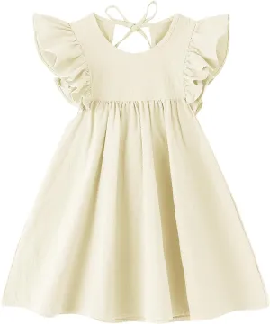 Toddler Linen Dress Baby Girls Ruffle Halter Sleeveless Casual Party Dresses