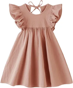 Toddler Linen Dress Baby Girls Ruffle Halter Sleeveless Casual Party Dresses