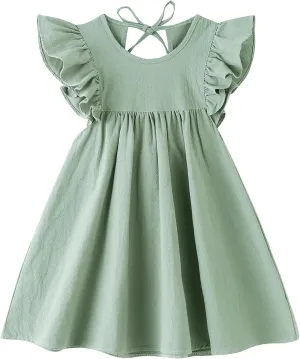 Toddler Linen Dress Baby Girls Ruffle Halter Sleeveless Casual Party Dresses