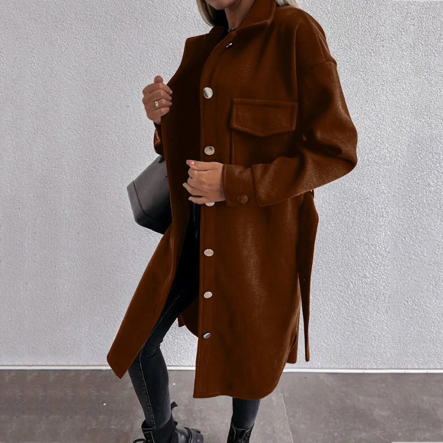 Trench Coat for Women Winter Wool Blend Overcoat Elegant Lapel Collar Double Breasted Peacaot Jackets With Belt