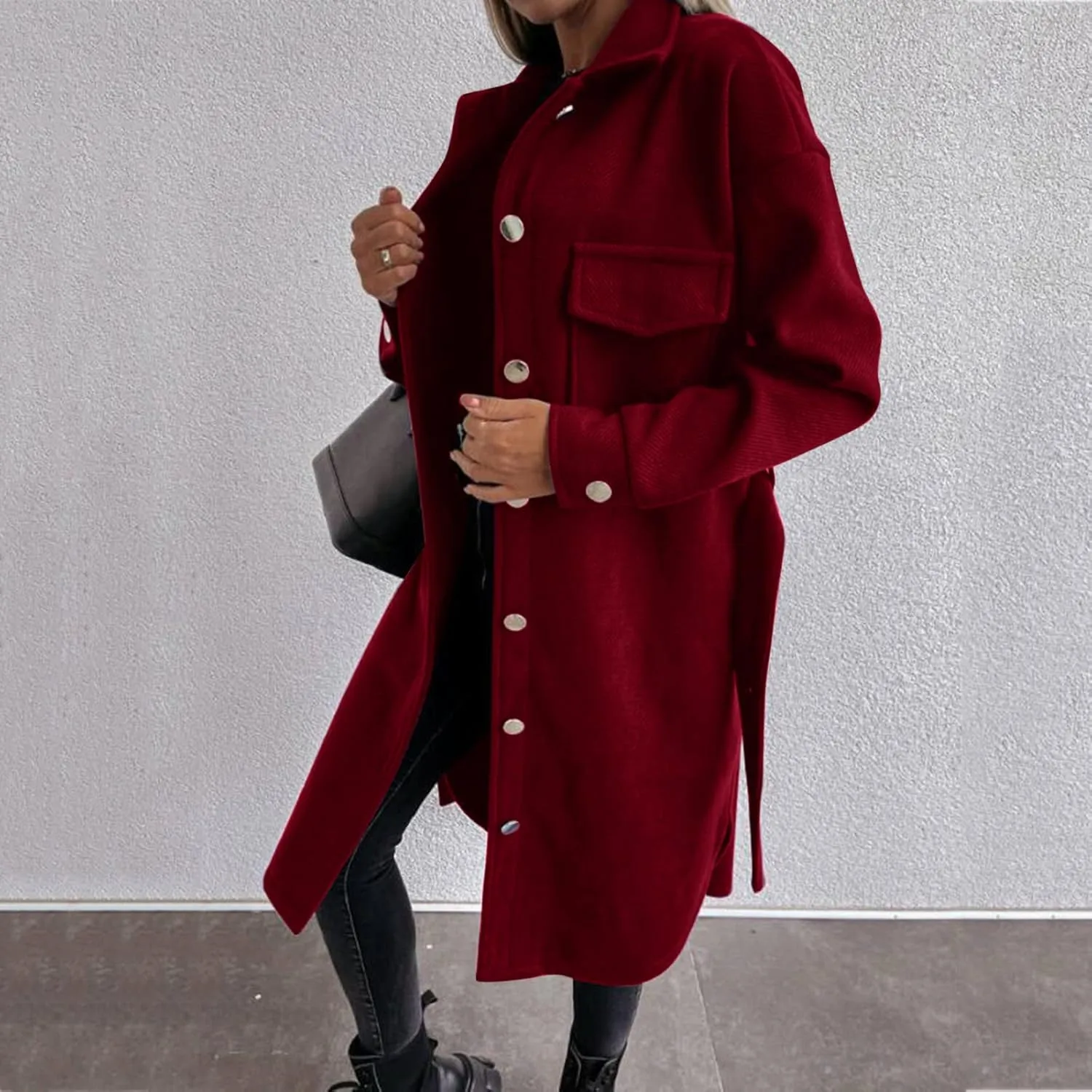 Trench Coat for Women Winter Wool Blend Overcoat Elegant Lapel Collar Double Breasted Peacaot Jackets With Belt