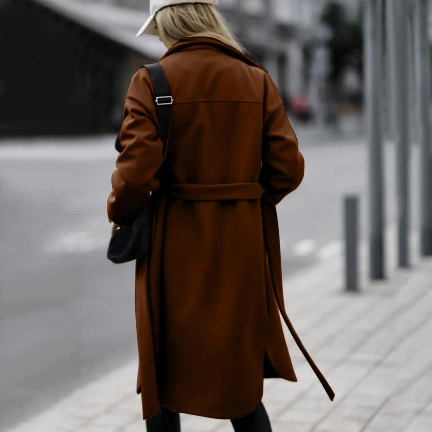Trench Coat for Women Winter Wool Blend Overcoat Elegant Lapel Collar Double Breasted Peacaot Jackets With Belt