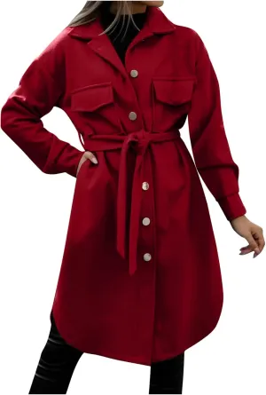 Trench Coat for Women Winter Wool Blend Overcoat Elegant Lapel Collar Double Breasted Peacaot Jackets With Belt