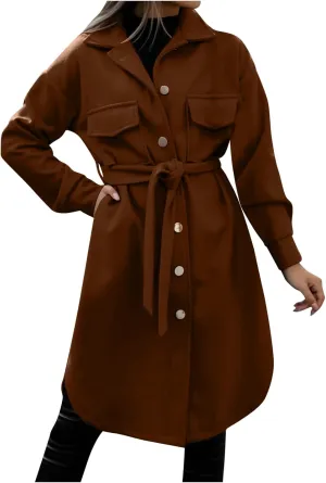 Trench Coat for Women Winter Wool Blend Overcoat Elegant Lapel Collar Double Breasted Peacaot Jackets With Belt