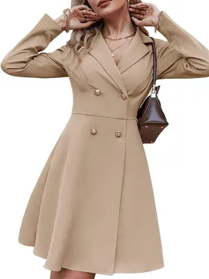 Trench Coats for Women 2024 Spring Fall Classic Double-Breasted Slim Coat Lapel V Neck Long Sleeve Coat