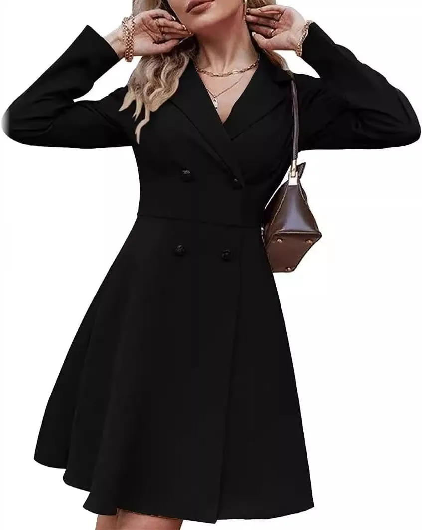Trench Coats for Women 2024 Spring Fall Classic Double-Breasted Slim Coat Lapel V Neck Long Sleeve Coat
