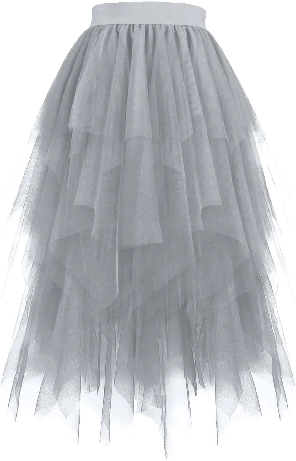 Tulle Skirts for Women Multi Layered Lace Mesh Midi Dress Elastic High Waist Irregular Hem A Line Flowy Skirt 2025