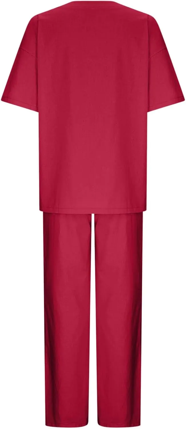 Two Piece Sets for Women 2024 Oversized Short Sleeve Shirt Loose Pullover Tops Wide Leg Pants Set Summer Linen Outfits