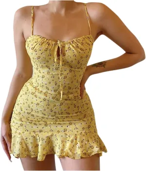 Vacation Dresses for Women 2025 Mini Dress Ruffled Beach Vacation Clothes Sundress Floral Spaghetti Strap Casual Summer