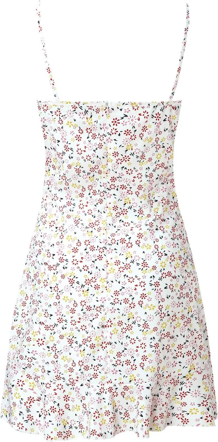 Vacation Dresses for Women 2025 Mini Dress Ruffled Beach Vacation Clothes Sundress Floral Spaghetti Strap Casual Summer