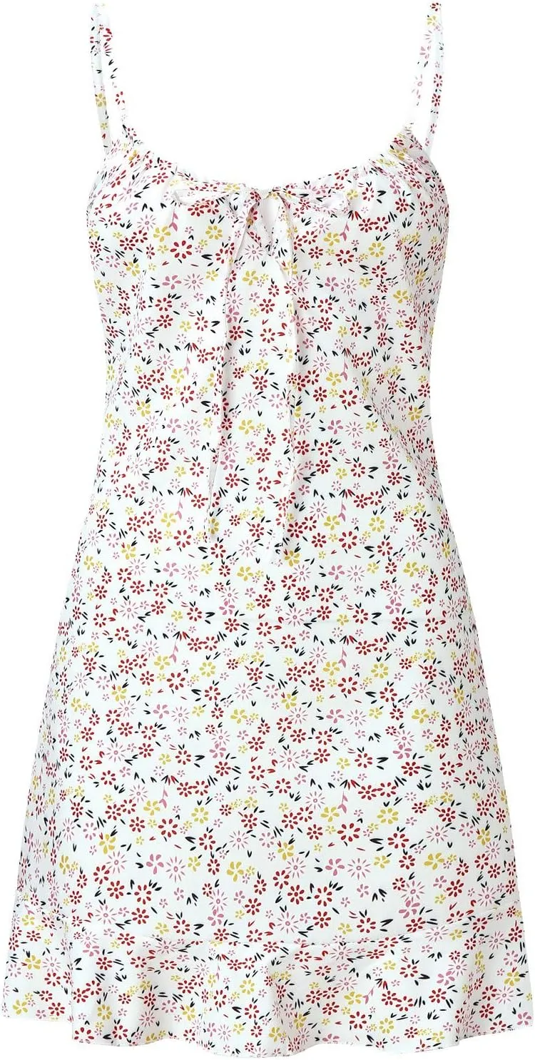 Vacation Dresses for Women 2025 Mini Dress Ruffled Beach Vacation Clothes Sundress Floral Spaghetti Strap Casual Summer