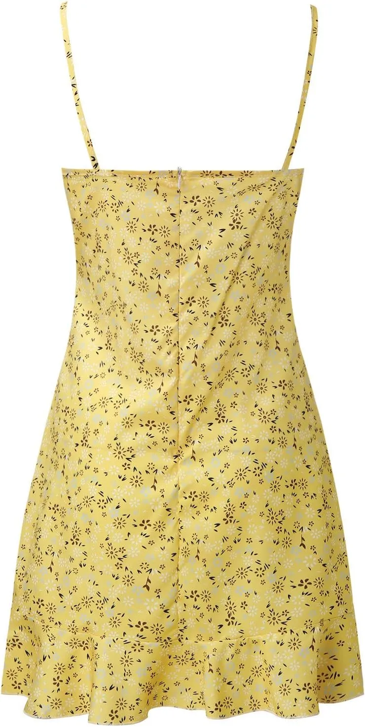 Vacation Dresses for Women 2025 Mini Dress Ruffled Beach Vacation Clothes Sundress Floral Spaghetti Strap Casual Summer