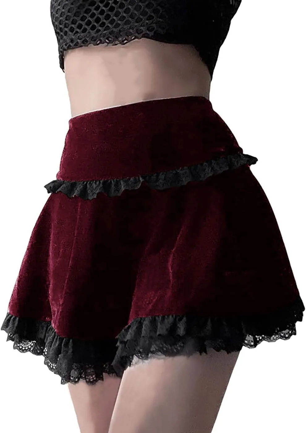Velvet Lace Little Mini Skirts for Women High Waist Casual Ruffle Skirt Y2k Punk Goth Party