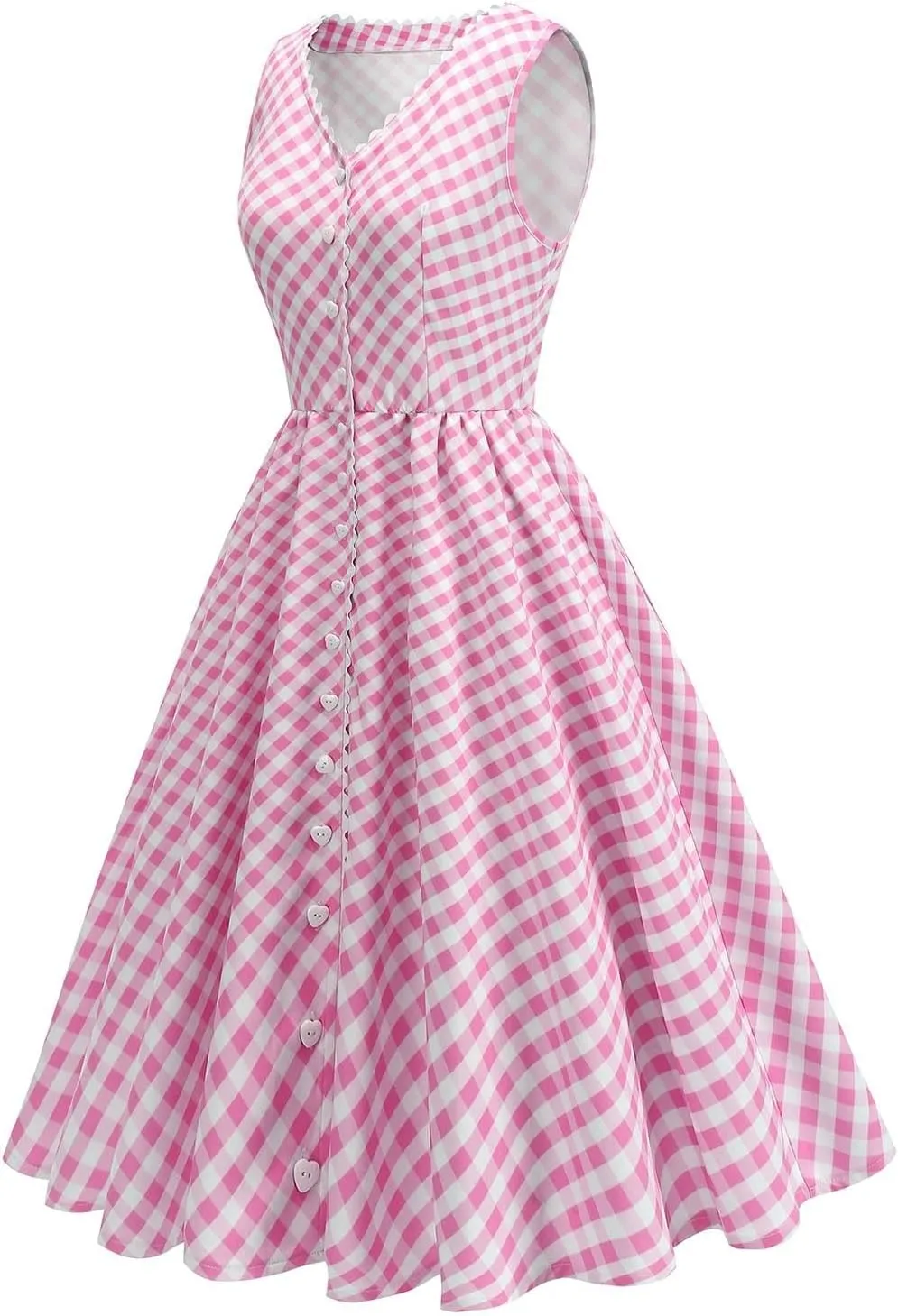 Vintage Dresses for Women Sleeveless V Neck Pleated Dress Midi Dress A Line Flowy Retro Short Dress
