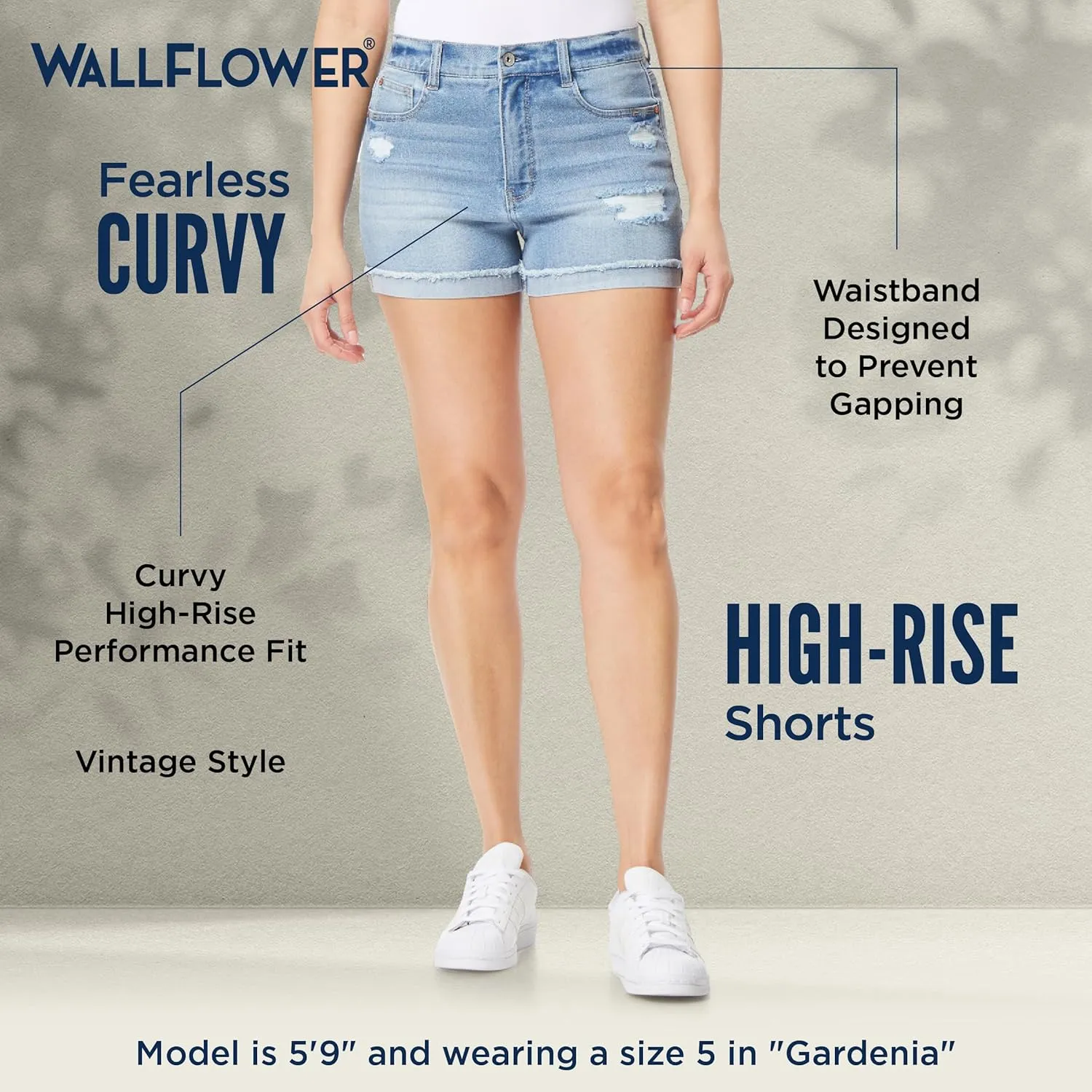 WallFlower Women's Fearless Curvy Denim Shorts High-Rise Insta Vintage Juniors (Standard and Plus)