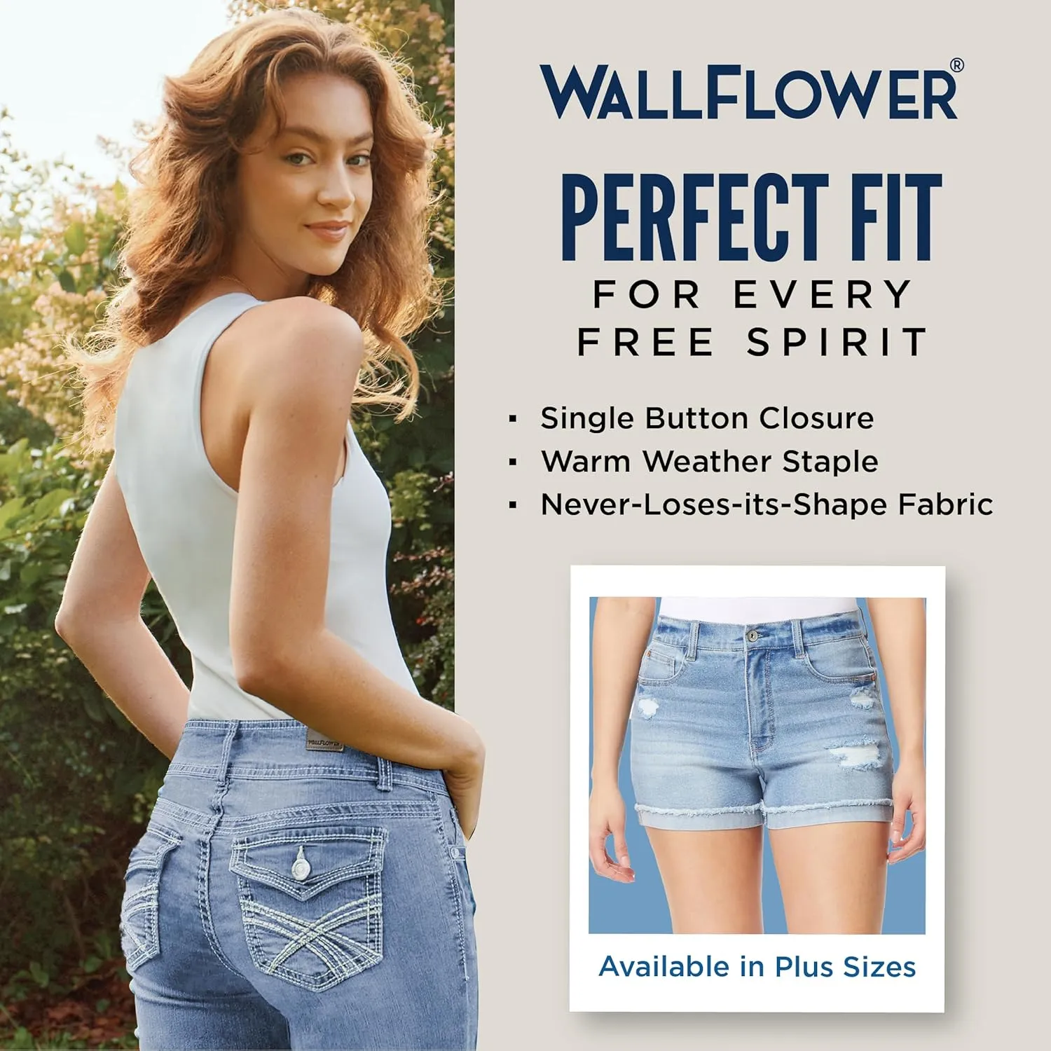 WallFlower Women's Fearless Curvy Denim Shorts High-Rise Insta Vintage Juniors (Standard and Plus)