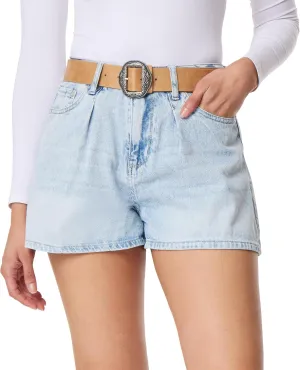 WallFlower Women's Girlfriend Flare Denim Shorts High-Rise Insta Classic Juniors (Standard and Plus)