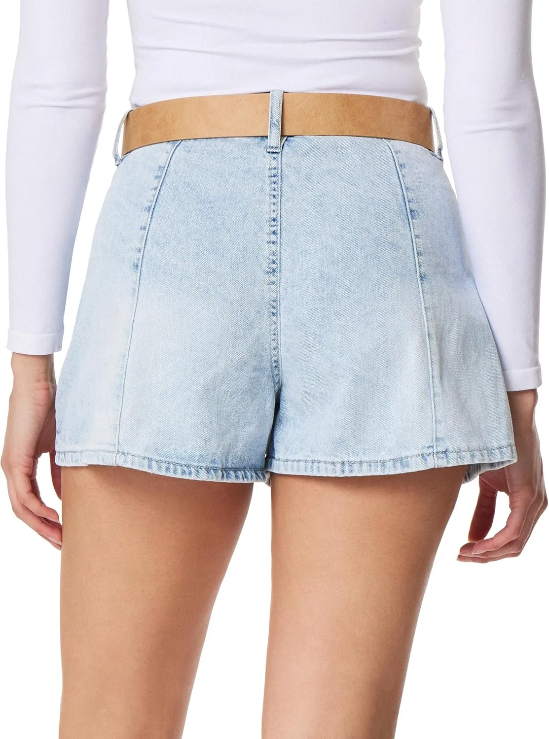 WallFlower Women's Girlfriend Flare Denim Shorts High-Rise Insta Classic Juniors (Standard and Plus)