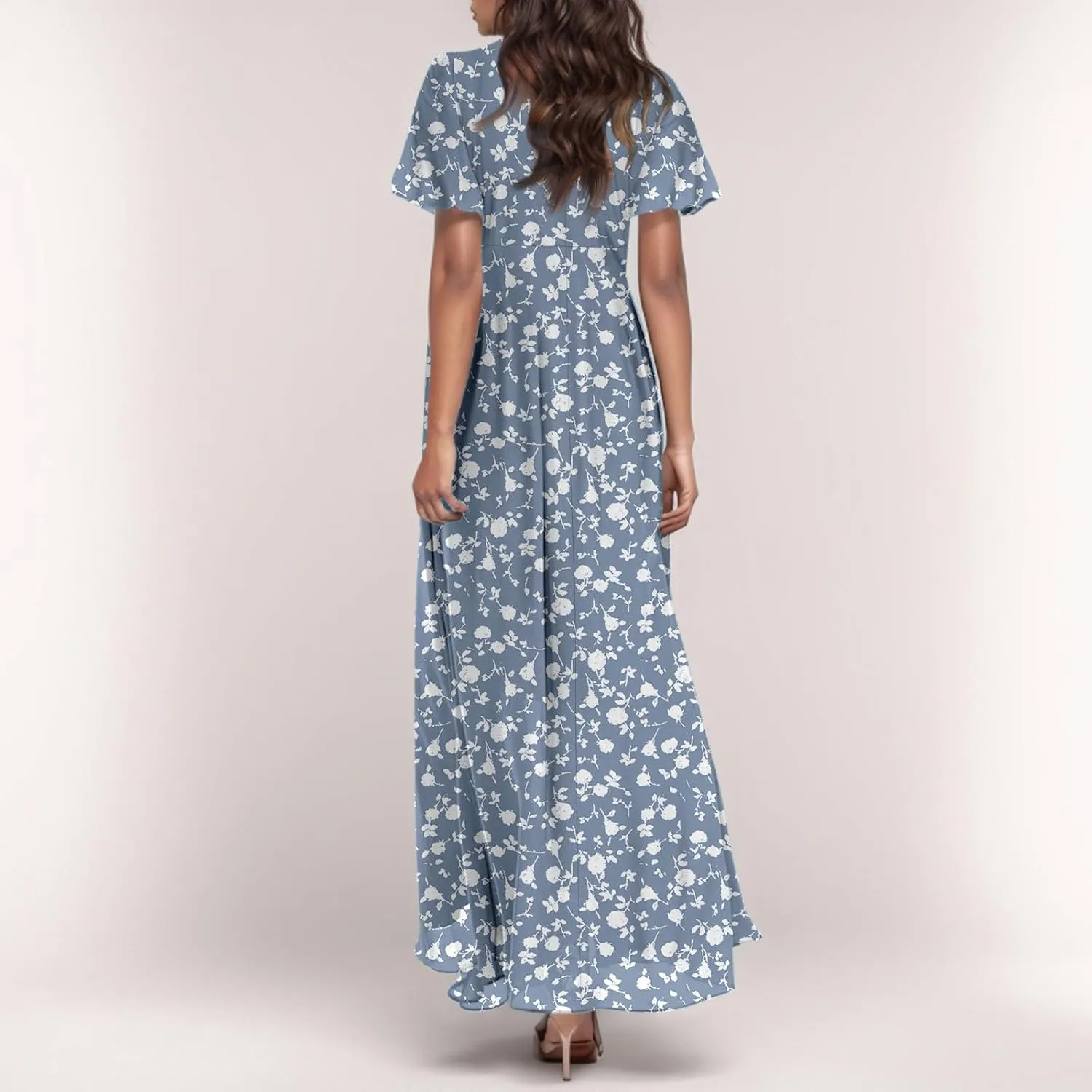 Wedding Guest Dresses for Women,Flowy Spring Summer Dresses for Women 2025 Trendy Floral Maxi Dress Short Sleeve