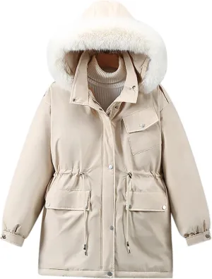 Winter Coats for Women Quilted Lightweight Jackets Thicken Puffer Jackets Warm Outerwear Down Coats With Faux Fur Hood