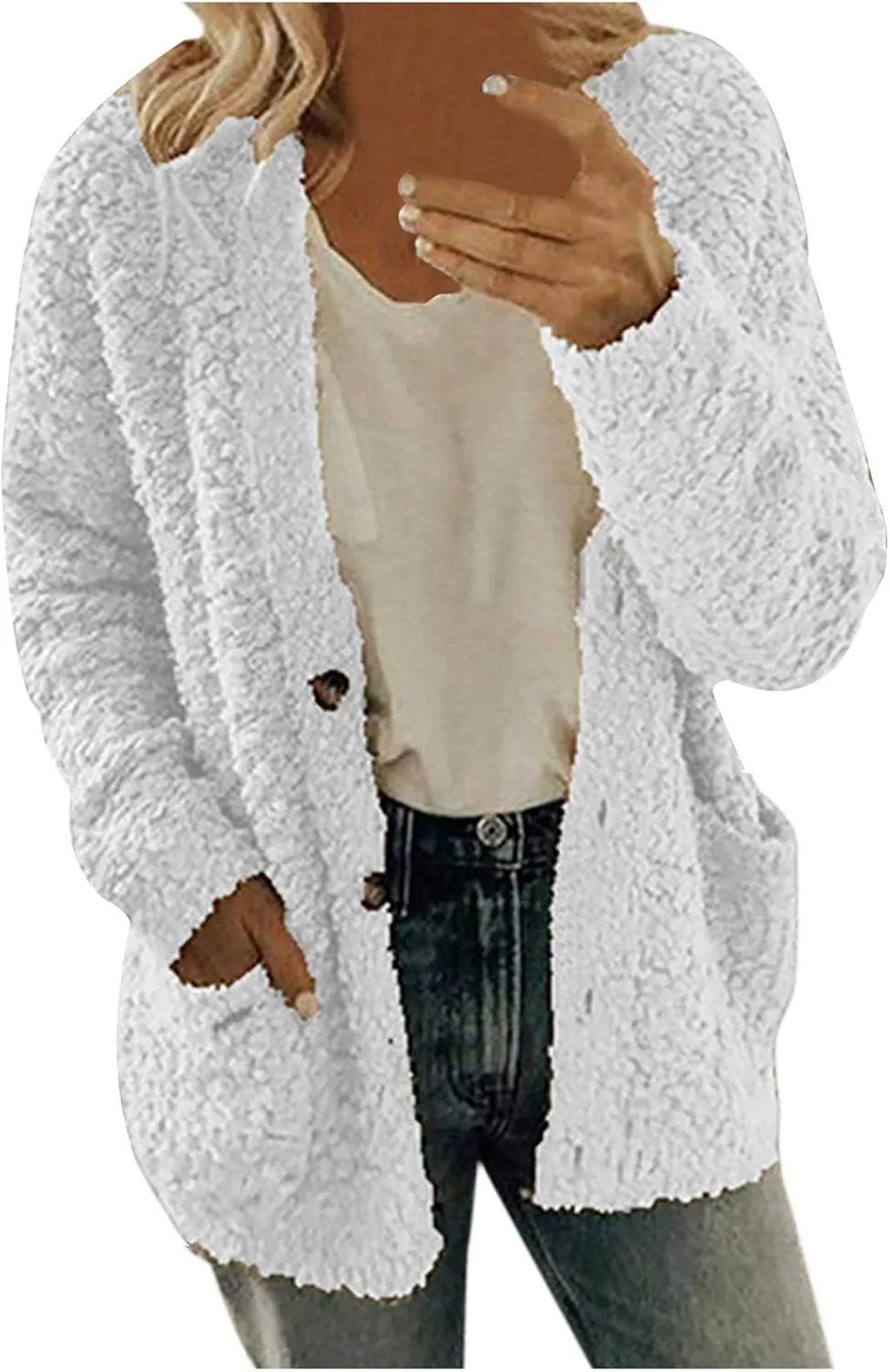 Winter Jackets for Women 2024 Fuzzy Fleece Warm Open Front Cardigans Jacket Casual Button Down Long Sleeve Lightweight Coats