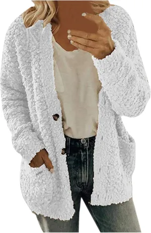 Winter Jackets for Women 2024 Fuzzy Fleece Warm Open Front Cardigans Jacket Casual Button Down Long Sleeve Lightweight Coats