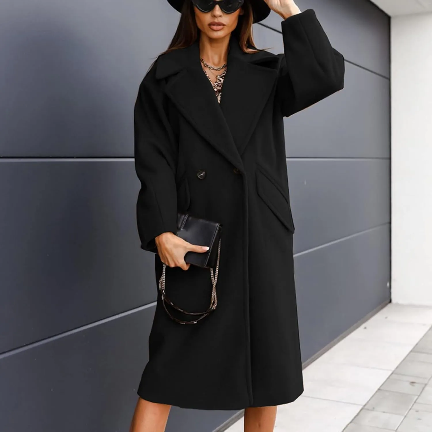 Winter Trench Coat for Women Oversized Notched Collar Single Breast Wool Coats Thicken Warm Pea Coat Jackets