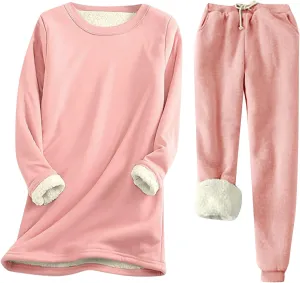 Women 2 Piece Outfits Fleece Lounge Sets Oversized Jogger Sweatsuit Two Piece Tracksuit Cozy Warm Loungewear Sets for Women