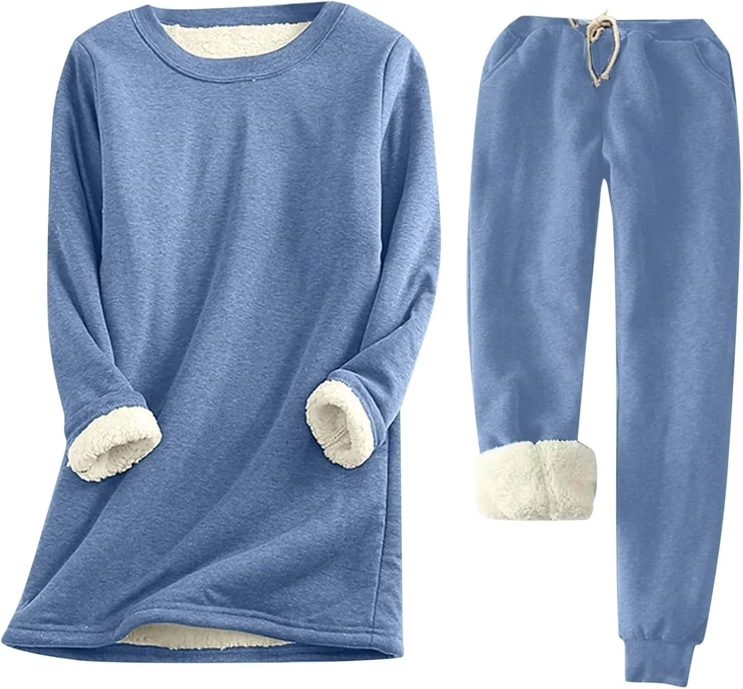 Women 2 Piece Outfits Fleece Lounge Sets Oversized Jogger Sweatsuit Two Piece Tracksuit Cozy Warm Loungewear Sets for Women