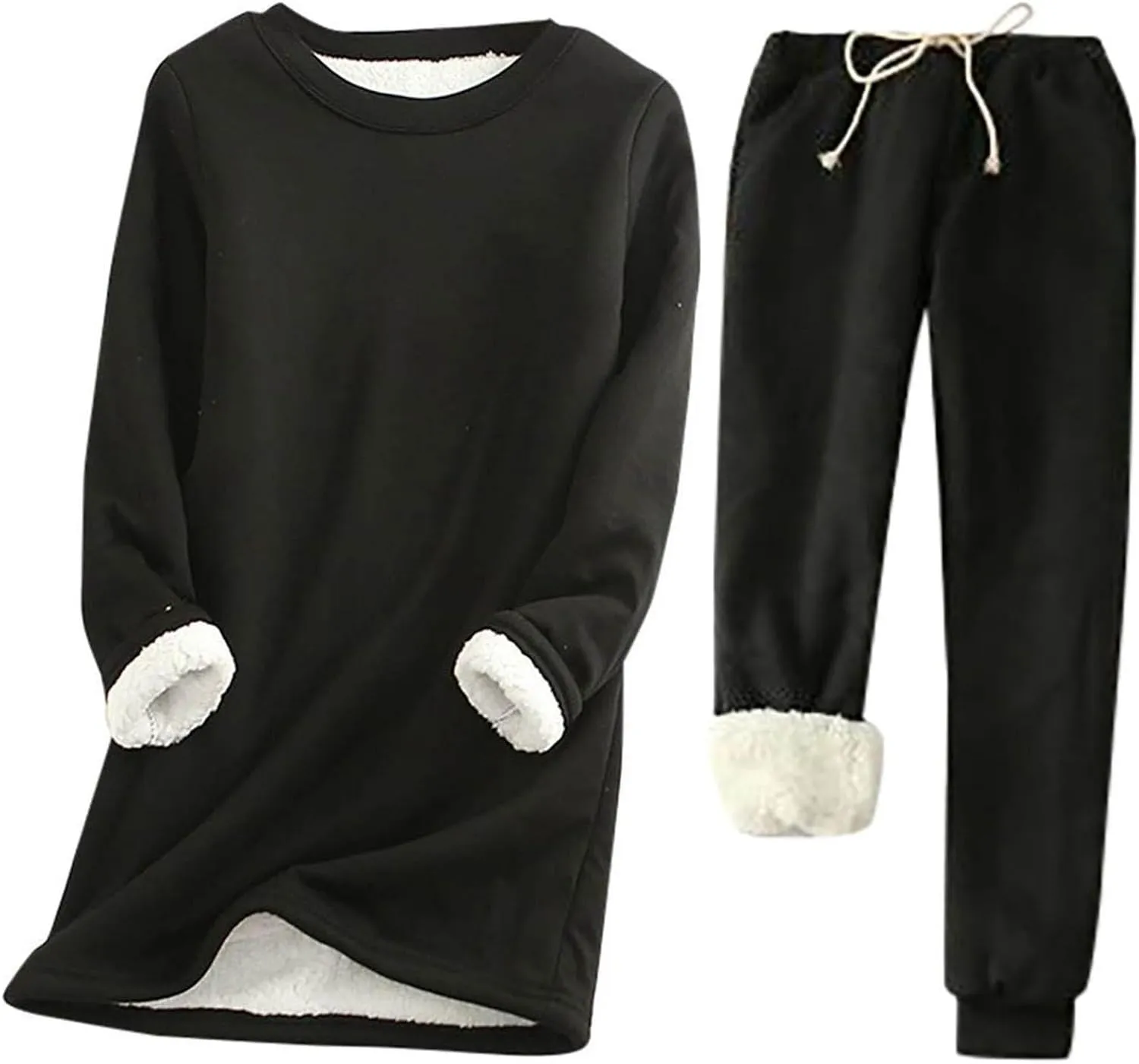 Women 2 Piece Outfits Fleece Lounge Sets Oversized Jogger Sweatsuit Two Piece Tracksuit Cozy Warm Loungewear Sets for Women