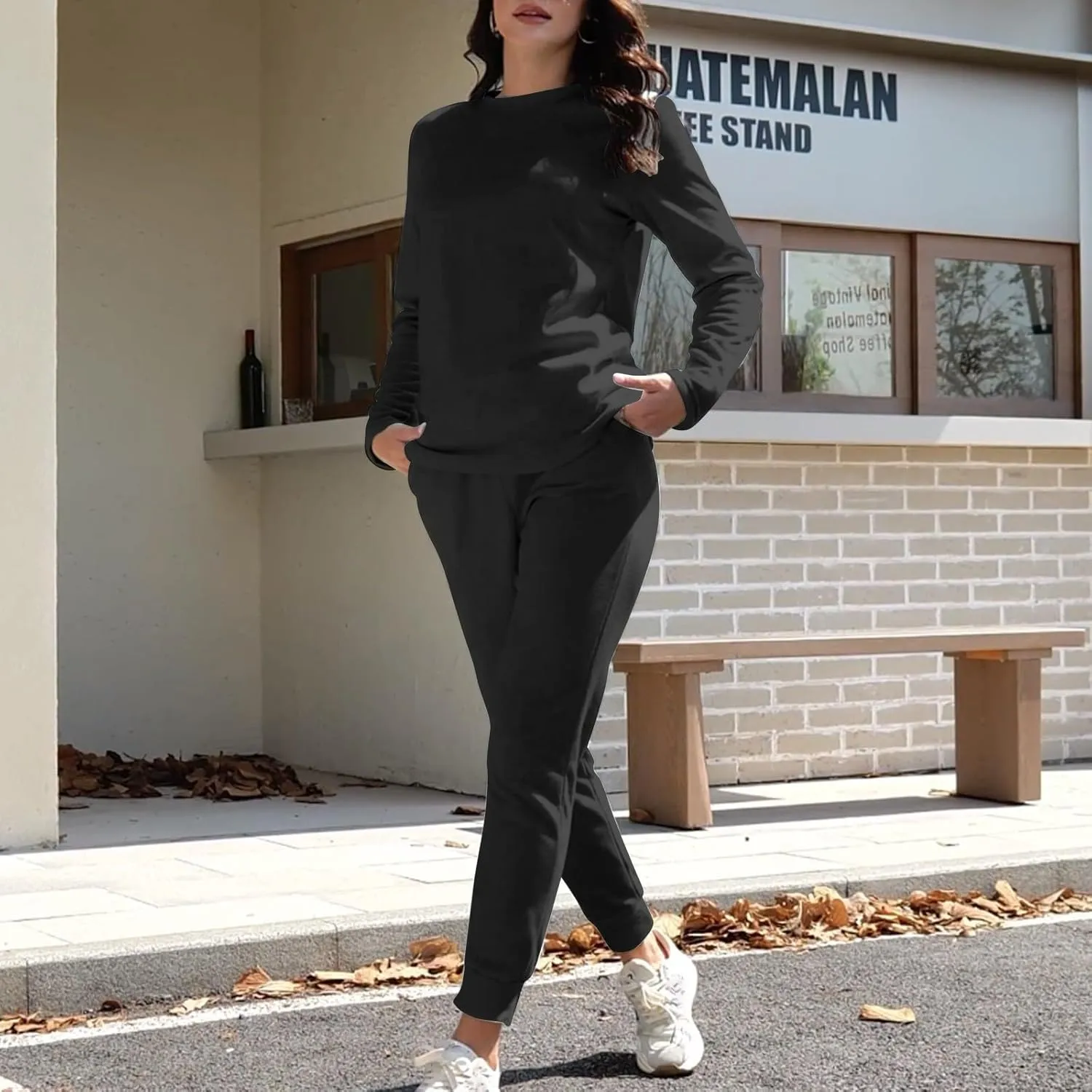 Women 2 Piece Outfits Fleece Lounge Sets Oversized Jogger Sweatsuit Two Piece Tracksuit Cozy Warm Loungewear Sets for Women