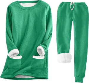 Women 2 Piece Outfits Fleece Lounge Sets Oversized Jogger Sweatsuit Two Piece Tracksuit Cozy Warm Loungewear Sets for Women