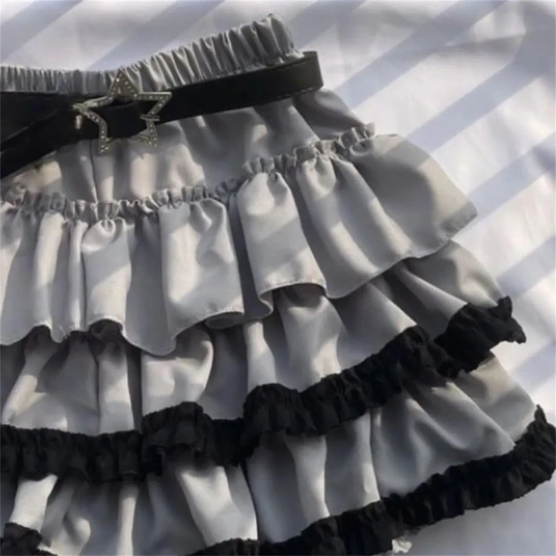 Women A-Line Pleated Mini Skirt Ruffled Patchwork Skirts