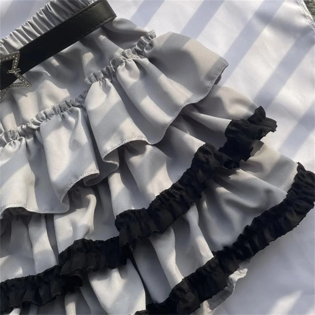 Women A-Line Pleated Mini Skirt Ruffled Patchwork Skirts