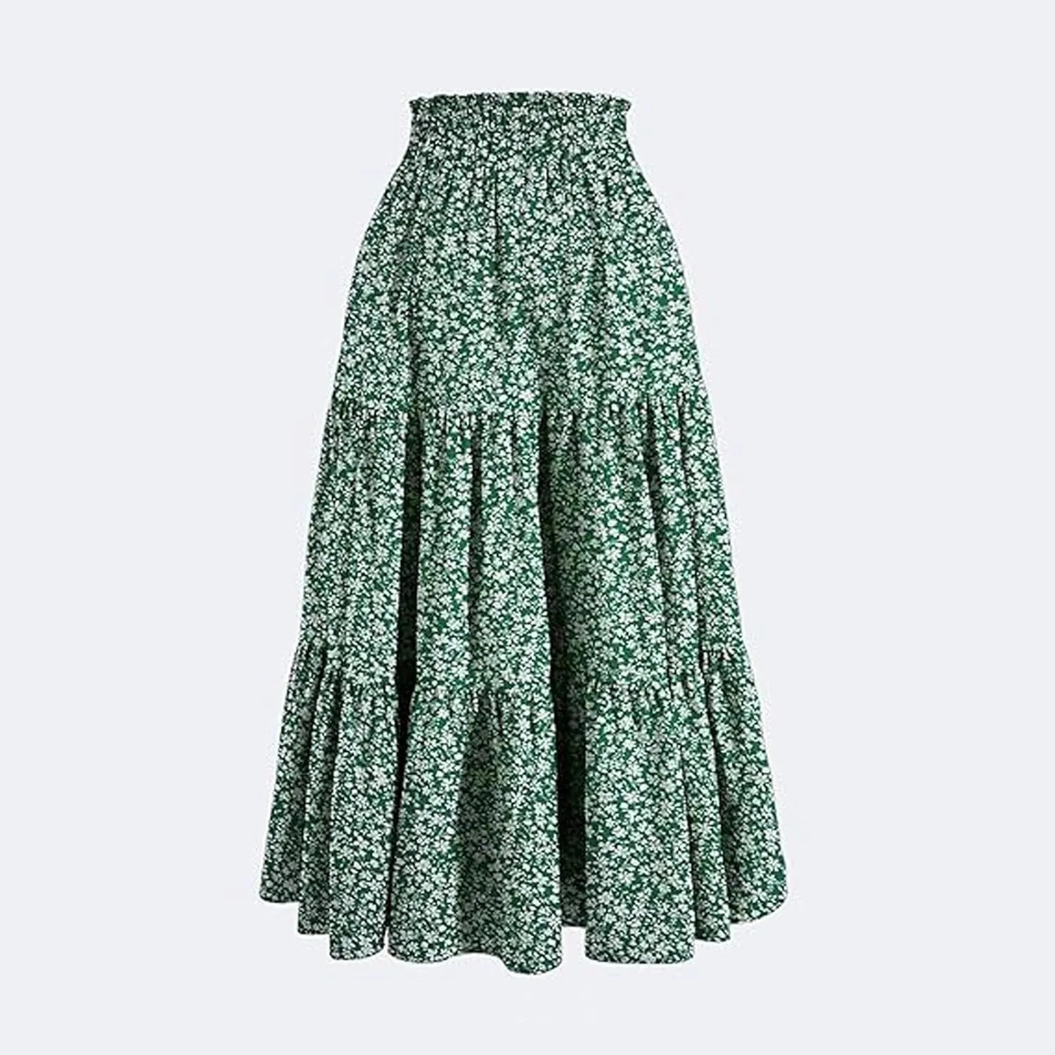 Women Boho Floral Maxi Skirt Elastic High Waist Tiered Pleated Flowy Long Summer Casual Beach Skirt