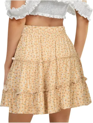 Women Boho Mini Skirt 2024 Summer Fashion Casual Flowy High Waist Beach Pleated Y2K Layered Novelty Short Skirts