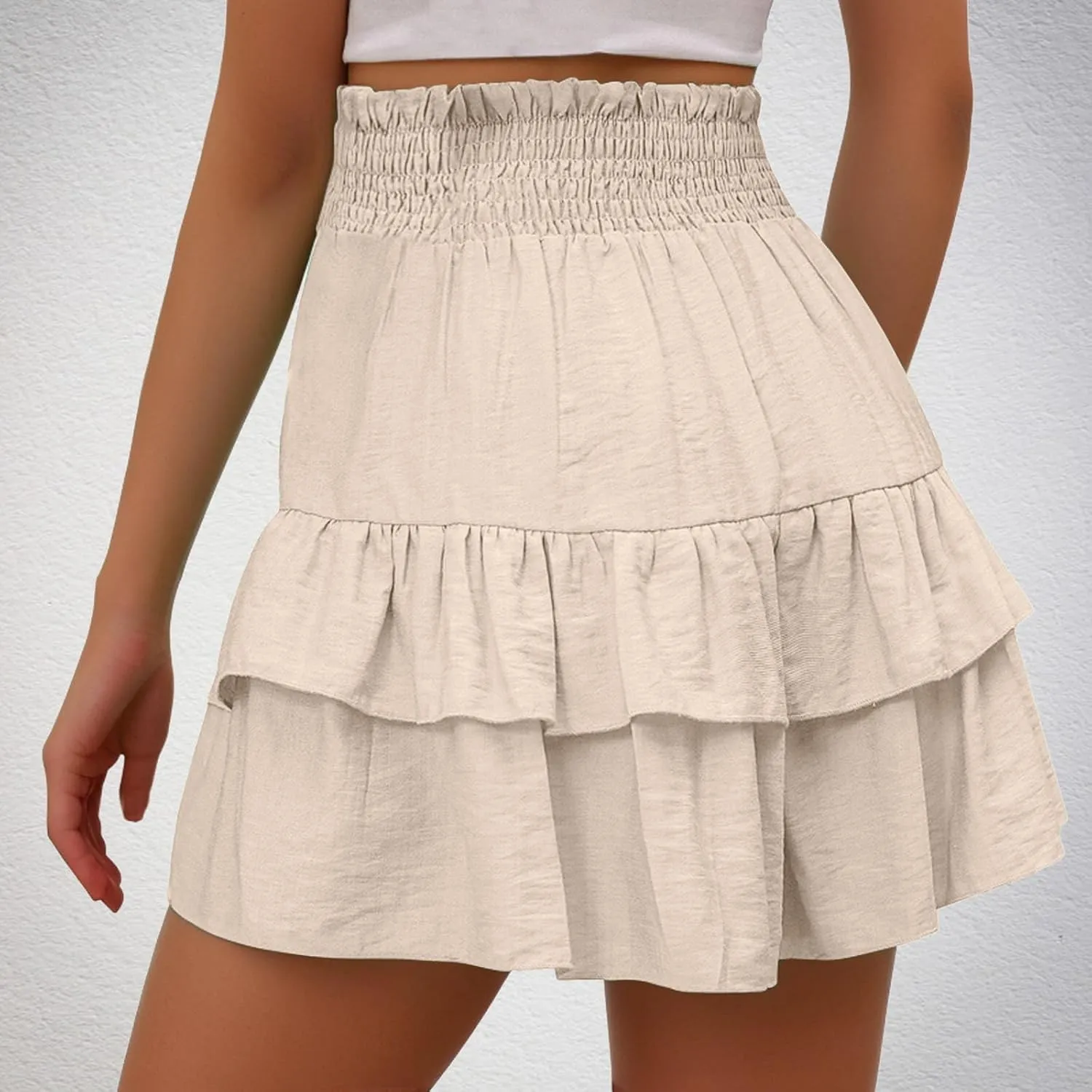 Women Casual Ruffle Shorts High Rise Bermuda Short Pant Trendy Flowy Shorts Summer Holiday Beach Pleated Mini Skirt