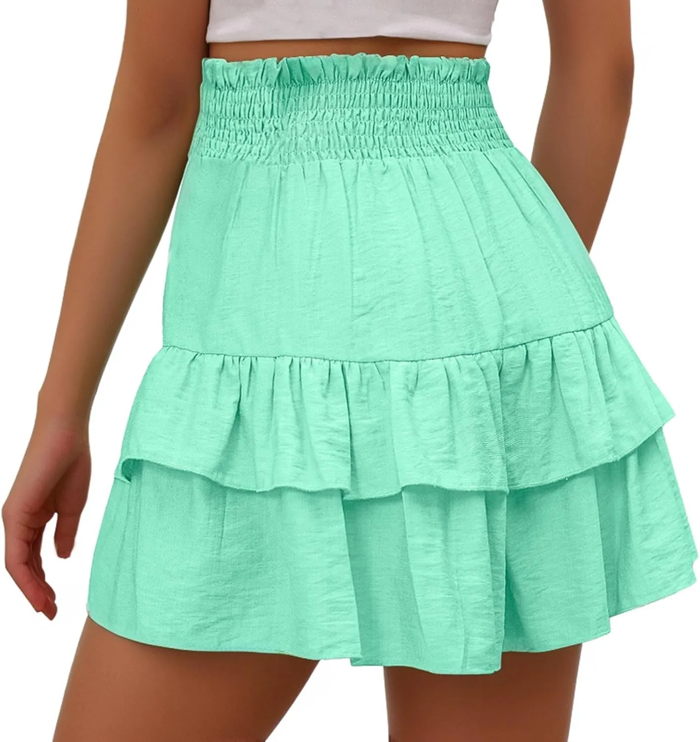 Women Casual Ruffle Shorts High Rise Bermuda Short Pant Trendy Flowy Shorts Summer Holiday Beach Pleated Mini Skirt