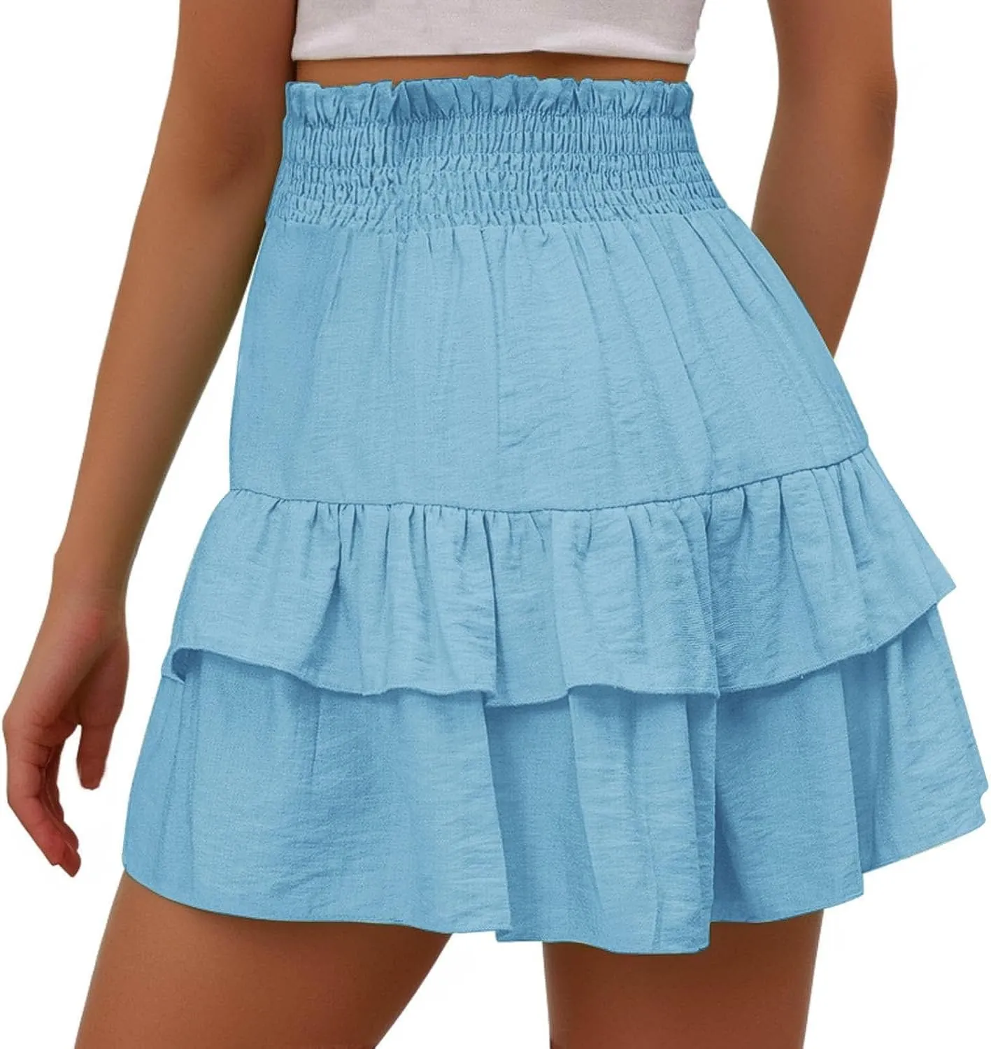 Women Casual Ruffle Shorts High Rise Bermuda Short Pant Trendy Flowy Shorts Summer Holiday Beach Pleated Mini Skirt