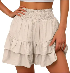 Women Casual Ruffle Shorts High Rise Bermuda Short Pant Trendy Flowy Shorts Summer Holiday Beach Pleated Mini Skirt