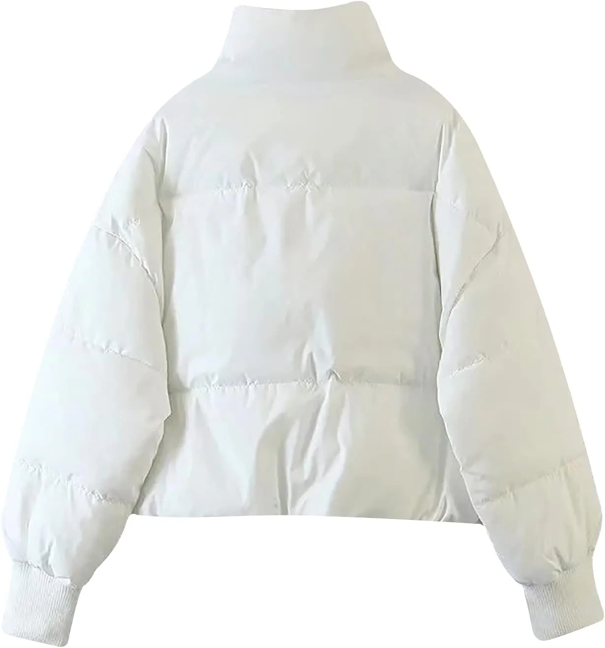 Women Cropped Puffer Jacket Winter Zip Up Short Padded Down Coat Long Sleeve Casual Quilted Baggy Short Padded Jacket