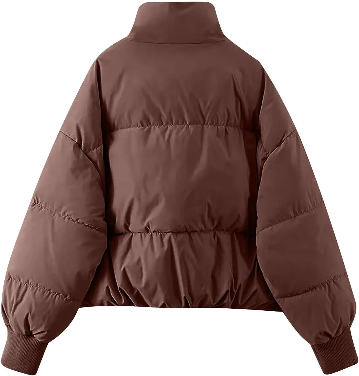 Women Cropped Puffer Jacket Winter Zip Up Short Padded Down Coat Long Sleeve Casual Quilted Baggy Short Padded Jacket